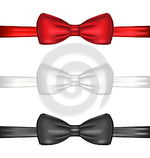 Set realistic red, white and black bow ties, isola