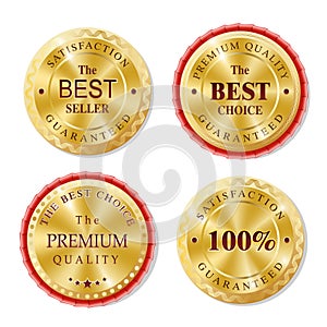 Set of Realistic Round Golden Badges