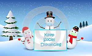 Set of realistic snowman isolated or cute snowman with santa hat on snowy background or snowman with medical mask cartoon concept