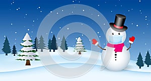 Set of realistic snowman isolated or cute snowman with santa hat on snowy background or snowman with medical mask cartoon concept