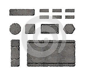 Set of realistic stone interface buttons.