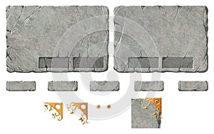 Set of realistic stone interface buttons and elements.