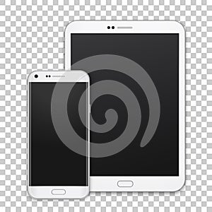 Set of realistic tablet and mobile phone with empty screen. New vector gadget on transparent background.