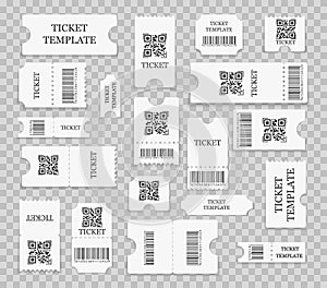 Set of realistic tickets on white paper.
