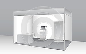 Set of realistic trade exhibition stand or white blank exhibition kiosk or stand booth corporate commercial.