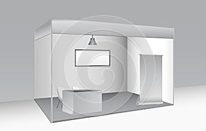 Set of realistic trade exhibition stand or white blank exhibition kiosk or stand booth corporate commercial.