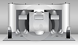 Set of realistic trade exhibition stand or white blank exhibition kiosk or stand booth corporate commercial.