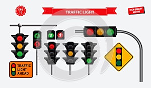 set of realistic traffic light. easy to modify