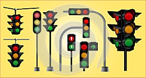 Set of realistic traffic light. easy to modify