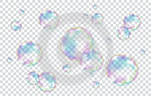 Set of realistic transparent colorful soap  bubbles