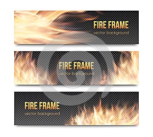 Set of realistic transparent fire flame banners