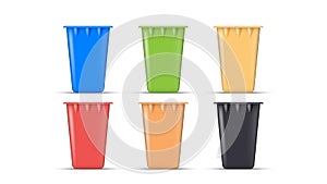 Set of realistic trash containers of different colors. Vector.