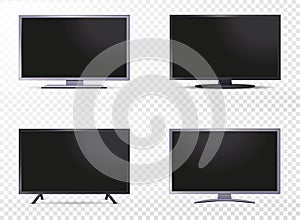 Set of Realistic tv screens on different colors isolated on white background. Vector illustration
