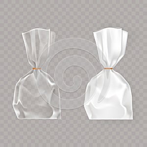 Set of realistic vector illustrations of plastic packages of white and transparent air blown.