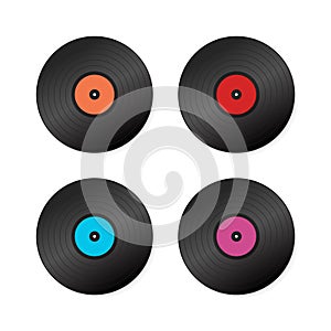 Set Realistic Vinyl Record with Cover Mockup. Disco party. Retro design. Vector illustration.