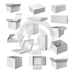 Set of realistic white boxes for cargo delivery