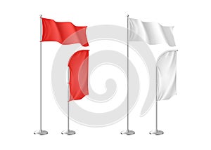 Set of realistic white and red advertising textile flags and banners isolated template