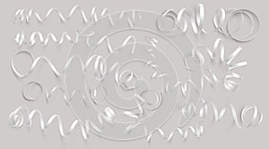 Set of realistic white ribbons on grey background. Vector illustration. Can be used for greeting card, holidays, banners