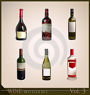 Set of realistic wine bottles