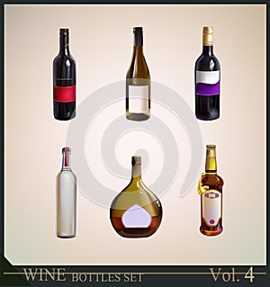 Set of realistic wine bottles