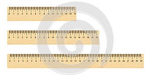 Set of realistic wooden measuring ruler