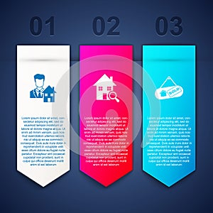 Set Realtor, Search house and Hanging sign with Sold. Business infographic template. Vector