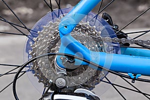 Set of rear set of sprockets of modern bicycle close-up photo