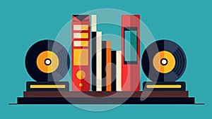 A set of record bookends made from splitting and affixing a record to a bookend base. Vector illustration. photo