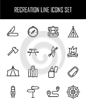 Set of recreation icons in modern thin line style.