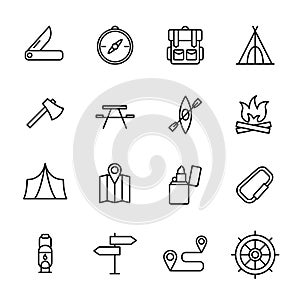Set of recreation icons in modern thin line style.