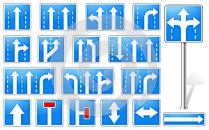 Set of rectangle blue road signs