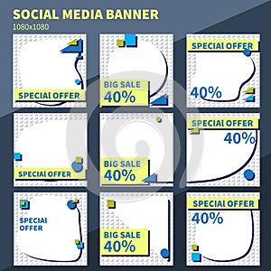 Set of rectangular banners for social network post. Banners in geometric style for post, flyers, coupons, gift cards