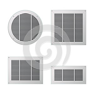 A set of rectangular and circular ventilation grilles.