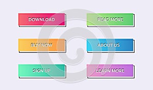 Set of rectangular colorful web buttons with outline for internet store design