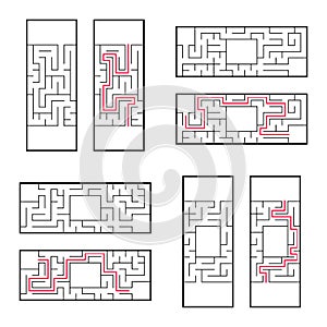 A set of rectangular mazes for children. A puzzle game. Simple flat vector illustration isolated on white background. With the cor
