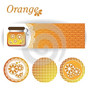 Set of rectangular and round stickers for orange jam