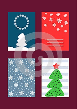 Set of rectangular vertical templates for design of New Year`s cards, flyers, backgrounds, covers, posters, banners, prints.