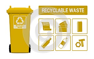 Set of recyclable waste icon on transparent background