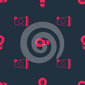 Set Recycle bin and Light bulb with leaf on seamless pattern. Vector