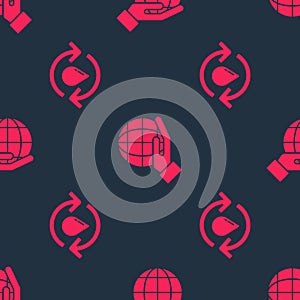 Set Recycle clean aqua and Hand holding Earth globe on seamless pattern. Vector