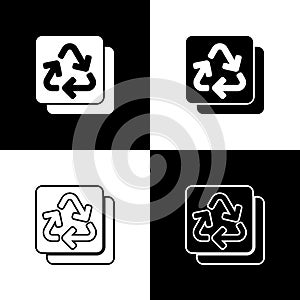 Set Recycle symbol icon isolated on black and white background. Circular arrow icon. Environment recyclable go green