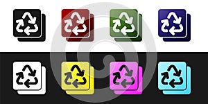 Set Recycle symbol icon isolated on black and white background. Circular arrow icon. Environment recyclable go green