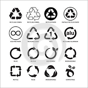 Set of recycle symbol vector illustration isolated on white background photo
