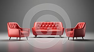 Set of red armchair and sofa isolated for living room , Modern furniture.