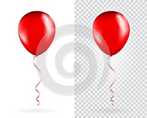 Set of Red balloons on transparent white background. Party Balloons event design decoration. Mockup for balloon print. Vector