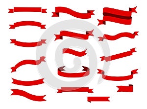 Set of red banner ribbon label vector
