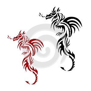 Set of red and black dragon tattoo Traditional Chinese Asian sty