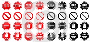 Set of red and black prohibition signs. Stop, do not enter sign collection