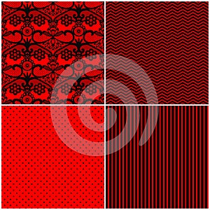 Set of red black seamless patterns, simple pattern, lace photo