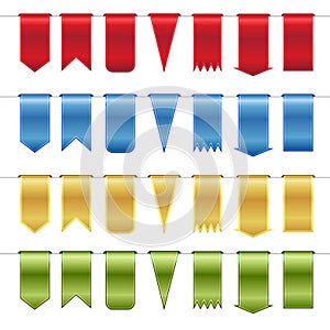 Set of red, blue, gold and green glossy ribbons photo